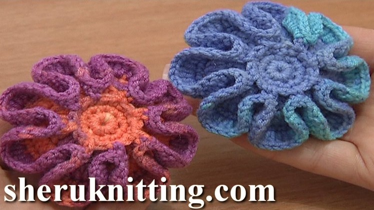 Crochet Stuffed Flower Button Tutorial 5 Part 1 of 2 Crochet Flower on Plate