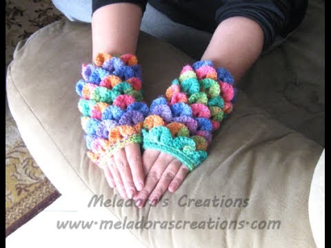Crocodile Stitch Finger less Gloves - Left handed Crochet Tutorial