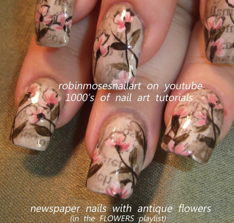 Nail Art Design | Vintage Newspaper Nails | DIY Flower Nail Art tutorial