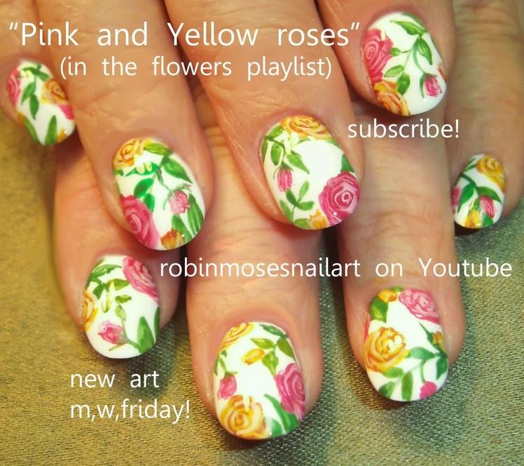 Nail Art Tutorial | Vintage Rose Nail Design | Pastel Roses on White Nails