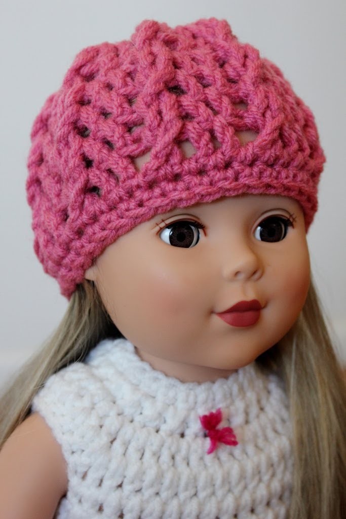 Crochet American Girl Doll Hat Twisted Cable Beanie Right Hand
