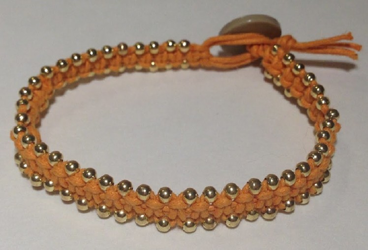 DIY Square Knot Bracelet with Gold Beads
