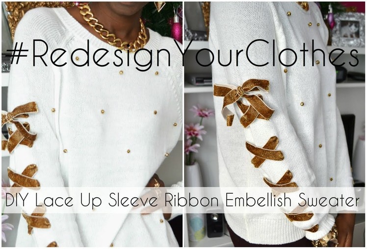 (RYC) 16: DIY Lace Up Sleeve Ribbon Embellish Sweater