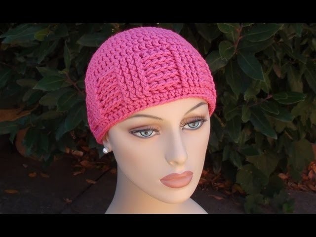 Crochet for Cancer's Basketweave Vertical Stripe Cap