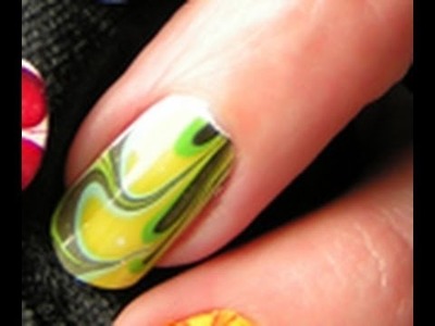 Water Marble 5 Colors Spring- Special Nail Art Tutorial Green easy step by step DIY