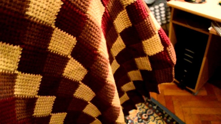Entrelac. Afghan stitch crocheted blanket