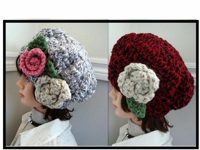 Chunky Style Hat, CROCHET PATTERN, with flowers, how to diy, free video tutorial