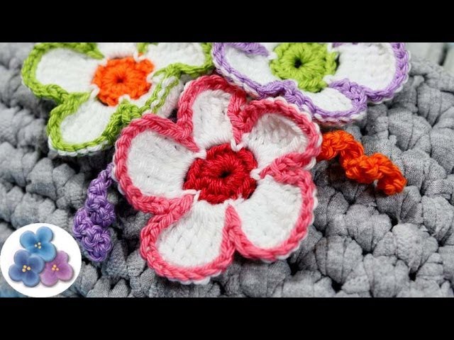 Como hacer Flores de Crochet Tricolores tutorial español diy Amigurumis Ganchillo Pintura Facil