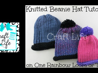 Craft Life Knitted Beanie Hat Tutorial on One Rainbow Loom or Two or a Knitting Loom