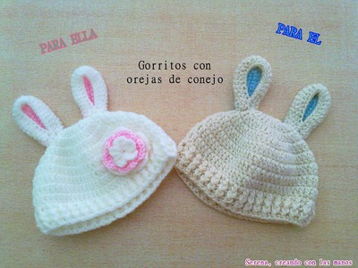 DIY Patron Gorro crochet ganchillo con orejas de conejo para bebe (1 de 2). English Subs Baby's hat