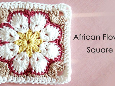 アフリカンフラワーモチーフの編み方（四角形） * African Flower Square Crochet Motif *