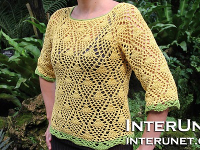 How to crochet a raglan sleeve sweater using pineapple stitch - Part 1 of 3