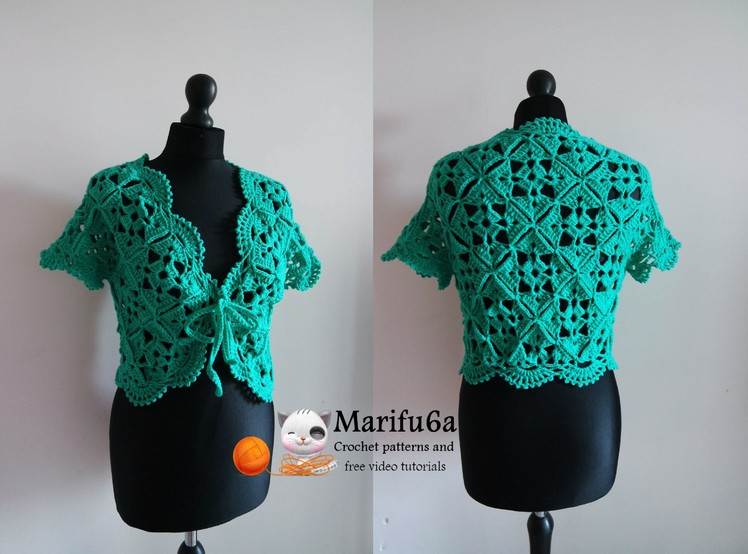 How to crochet bolero shrug with motifs free pattern tutorial by marifu6a