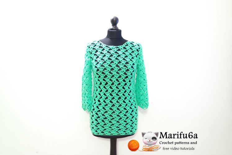 How to crochet green pullover sweater tunic by marifu6a  video tutorial