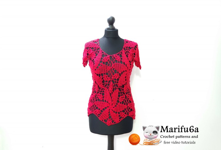 How to crochet red blouse top free pattern tutorial by marifu6a