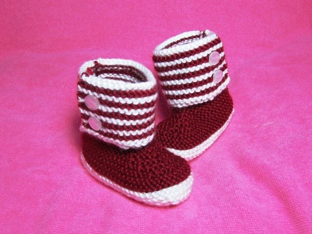 How to Knit Boot Style Red and White Baby Booties Part 2 - Right Bootie
