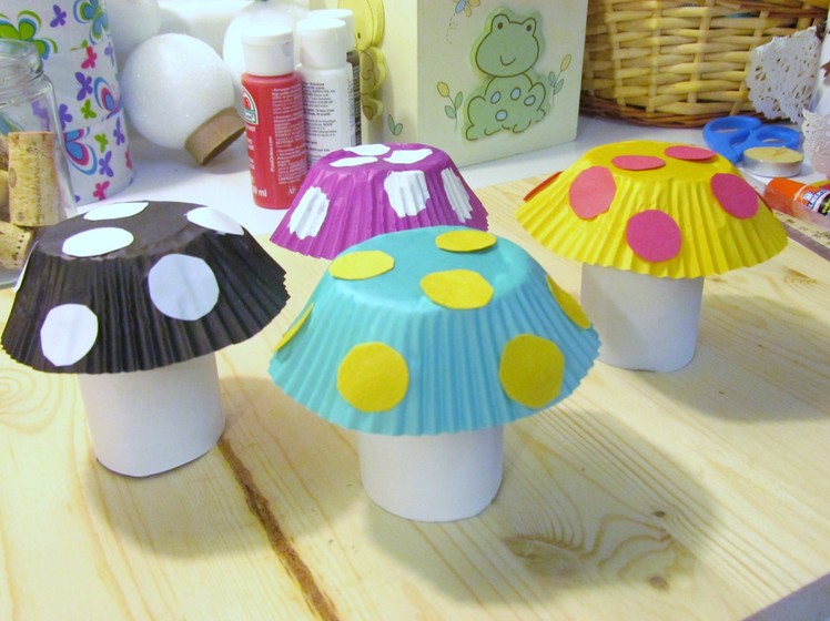How to make a Mushroom from Toilet Paper Tube & Cupcake Liner Craft #9