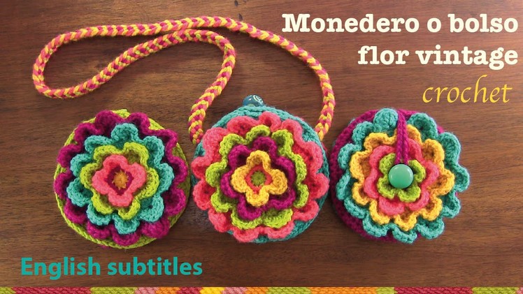 Mini tutorial # 12: monedero Flor vintage a crochet. English subtitles: blooming flower purse