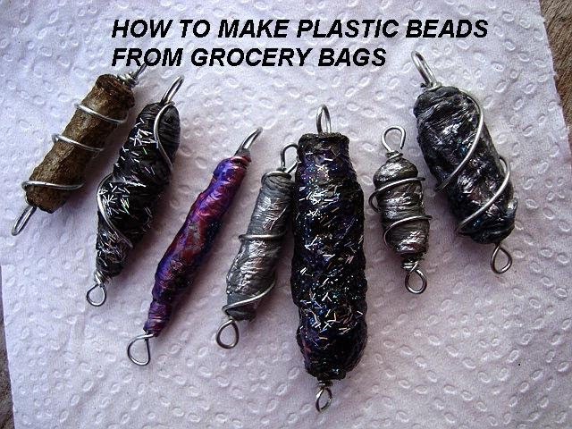 PLASTIC BEADS from grocery bags, diy HOW TO, recycle plastic bags.  Handmade beads.