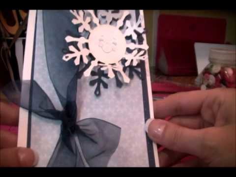 Spellbinder Snowflake card, using Post it Craft Paper and Peachy Keen faces