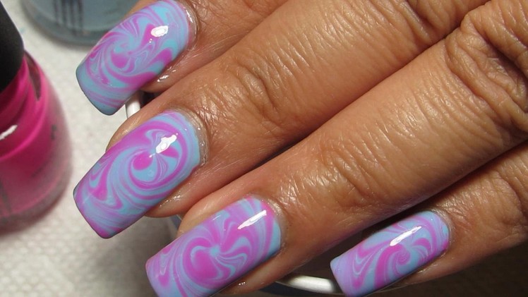 Cotton Candy Swirl Water Marble Nail Art Tutorial (Water Marble March 2015 #7)