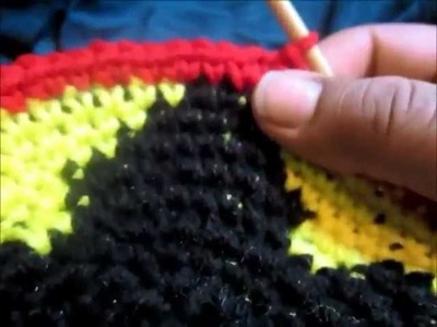 Crochet Hat Tutorial: Red Gold Green Body Of Hat : part 2