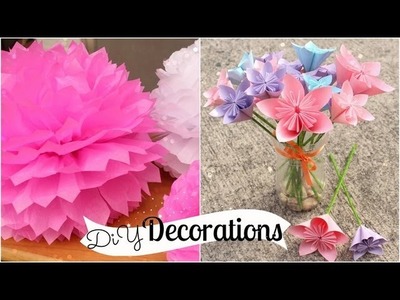 DIY Room Decorations (Tissue Paper Pompoms. Origami Flowers)