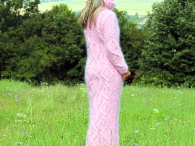 SEXY HAND KNITTED MOHAIR DRESS PINK COLOR by EXTRAVAGANTZA