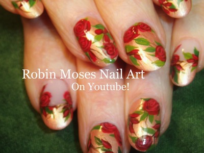 Nail Art | Easy Red Roses | DIY nail Tutorial on Rose Gold Design