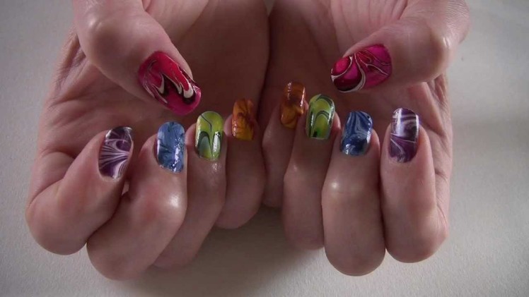 Water Marbling 5 Colors Spring- Special Nail Art Tutorial Yellow easy step by step DIY
