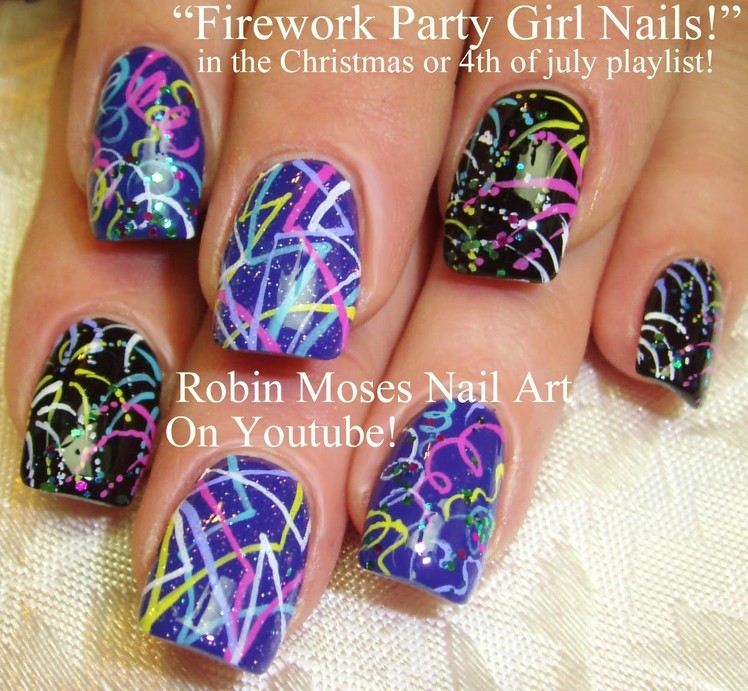 Nail Art Tutorial | DIY Easy NYE Party Nail Art | Fireworks and stripes!