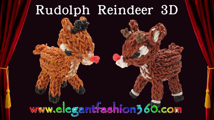 Rainbow Loom Reindeer.Rudolph 3D Charm. Christmas.Holiday - How to Loom Bands