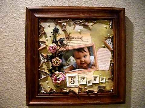Scrapbook paper picture frame layout using Prima Flower by Marion Smith