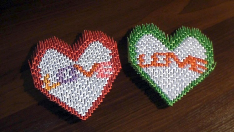 3D origami valentine heart with text LOVE tutorial instruction