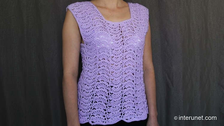 Japanese fan stitch women's top crochet pattern - crochet short sleeve lace sweater