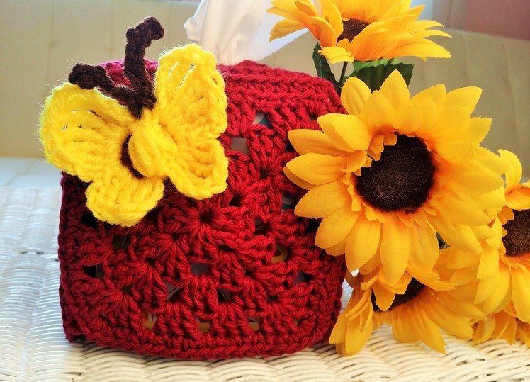 Crochet Glama's Granny Square Tissue Box Holder