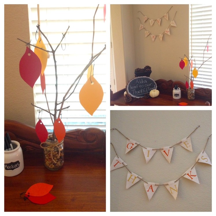 DIY Thanksgiving Decor Crafts - Thankful Tree & Canvas Banner