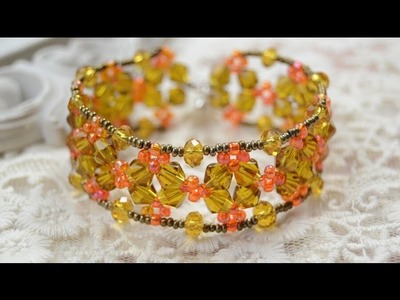 How to Make a Vintage Flower Cuff Bracelet with Crystal and Seed Beads