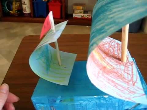 Arts & Crafts activity: sailboat from milk carton, paint or crayons, paper and sticks.