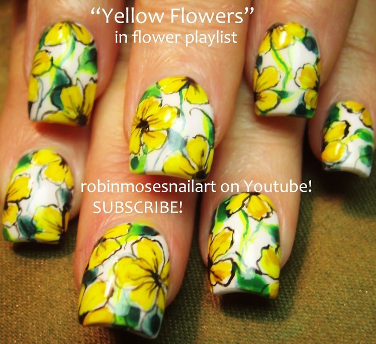 Nail Art Design - DIY Yellow Flower on White Nails Tutorial
