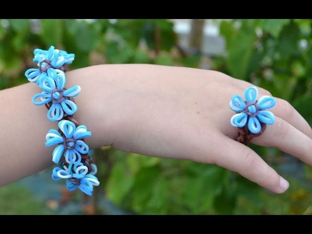 Rainbow loom Forget-me-not bracelet and ring tutorial in english DIY