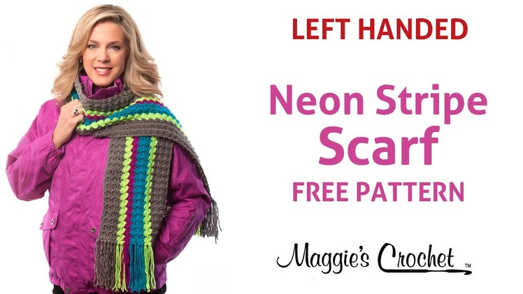 Deborah Norville Every Day Soft Yarn Neon Stripe Scarf Free Crochet Pattern - Left Handed