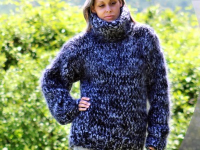 10 Strands Hand Knit Mohair Sweater Gray Mix Turtleneck by Extravagantza