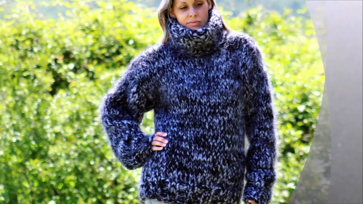 10 Strands Hand Knit Mohair Sweater Gray Mix Turtleneck by Extravagantza