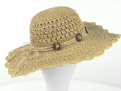 Cov-Ver Crocheted Sea Grass Sun Hat - Coconut Buttons (For Women)