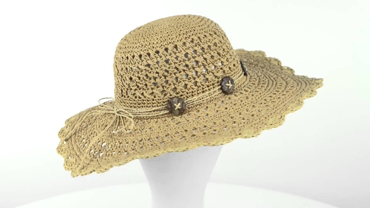 Cov-Ver Crocheted Sea Grass Sun Hat - Coconut Buttons (For Women)