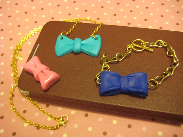 (DIY) How to make bow necklace, bracelet, and phone cover decor.