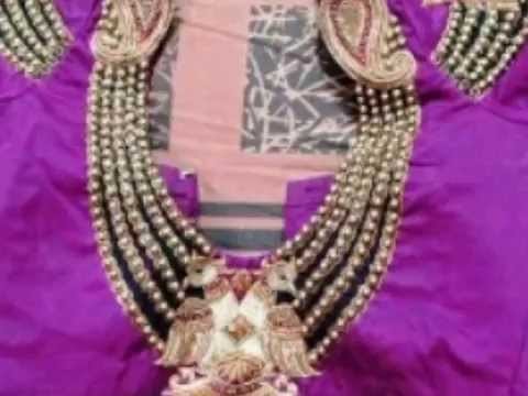 Indian bridal sari wear necklace shape neck design  with beads & work for  party wear