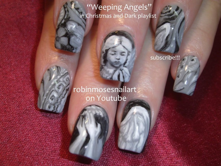 Nail Art Tutorial | Doctor Who Nails | Weeping Angels Nail Design