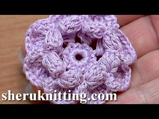 3D Crochet Flower Popcorn Stitches Inside Petals Tutorial 42 Jak Crochet kwiatek